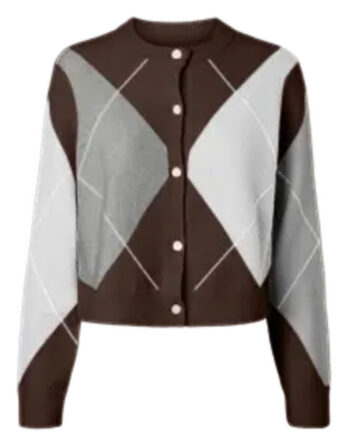 PIECES SALLY LS KNIT CHECK CARDIGAN BC Hot Fudge GREY/BIRCH