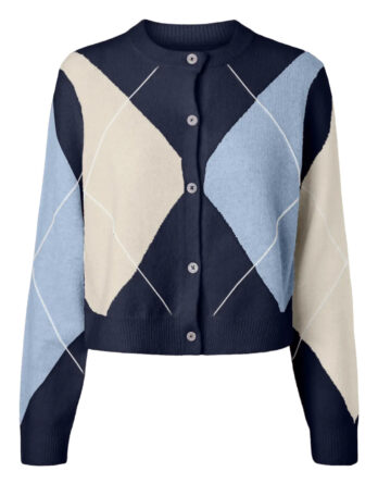 PIECES SALLY LS KNIT CHECK CARDIGAN BC Maritime Blue BIRCH/CASHMERE BLUE