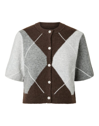 PIECES SALLY SS KNIT CHECK CARDIGAN BC Hot Fudge GREY/BIRCH