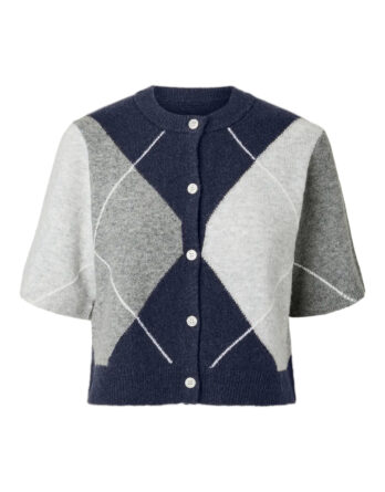 PIECES SALLY SS KNIT CHECK CARDIGAN BC Maritime Blue BIRCH/CASHMERE BLUE