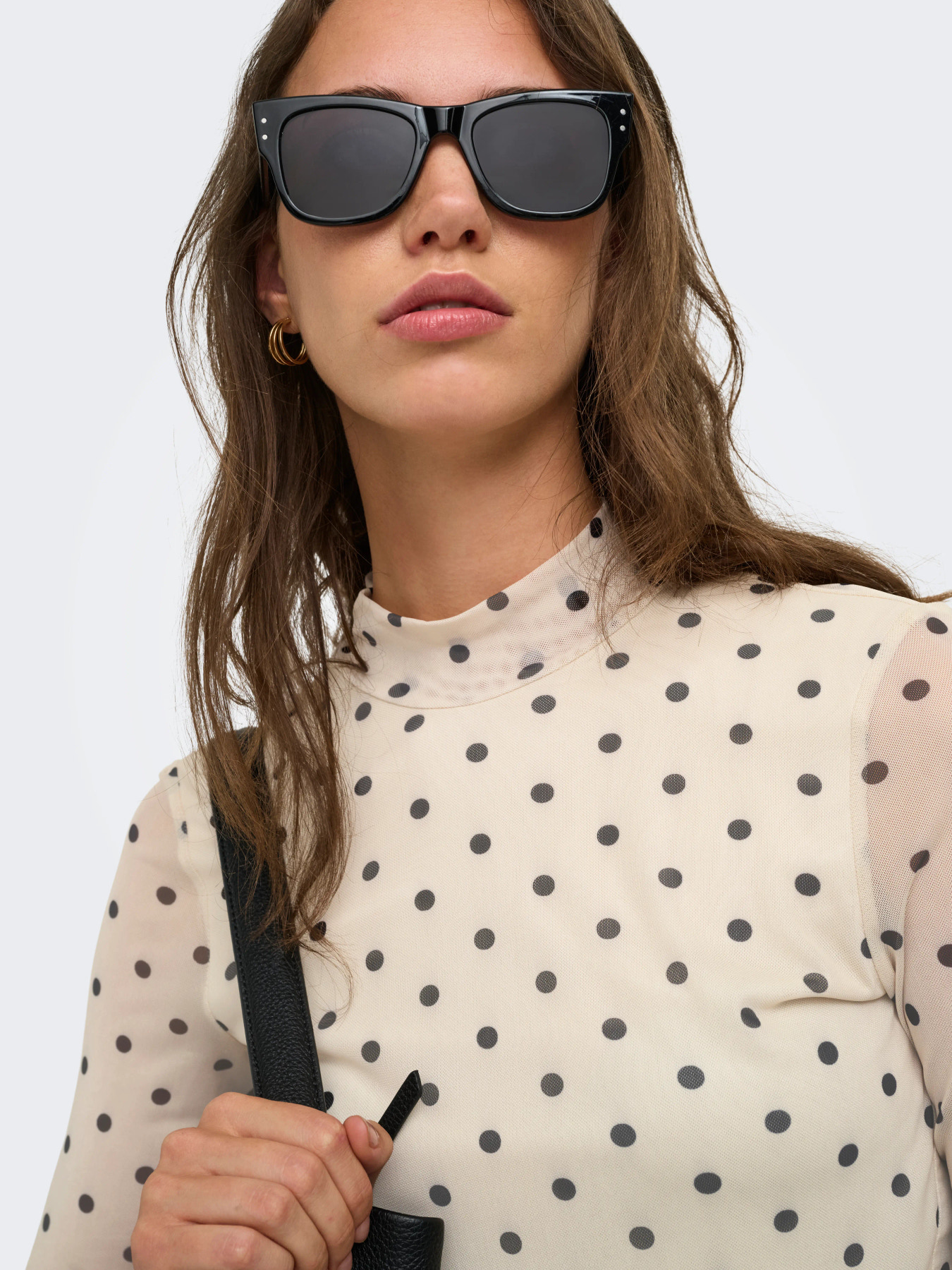 ONLY ERICA MESH L/S TOP JRS NOOS Seedpearl Black dot - Billede 4