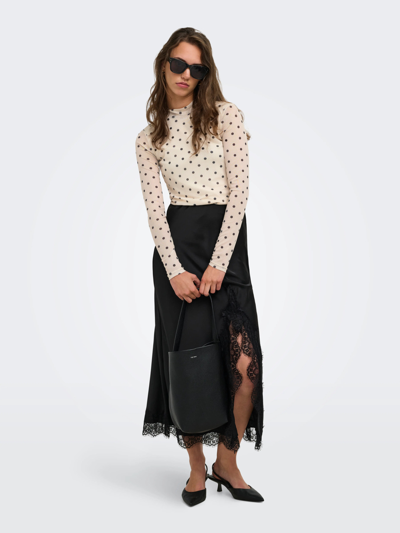 ONLY ERICA MESH L/S TOP JRS NOOS Seedpearl Black dot - Billede 6