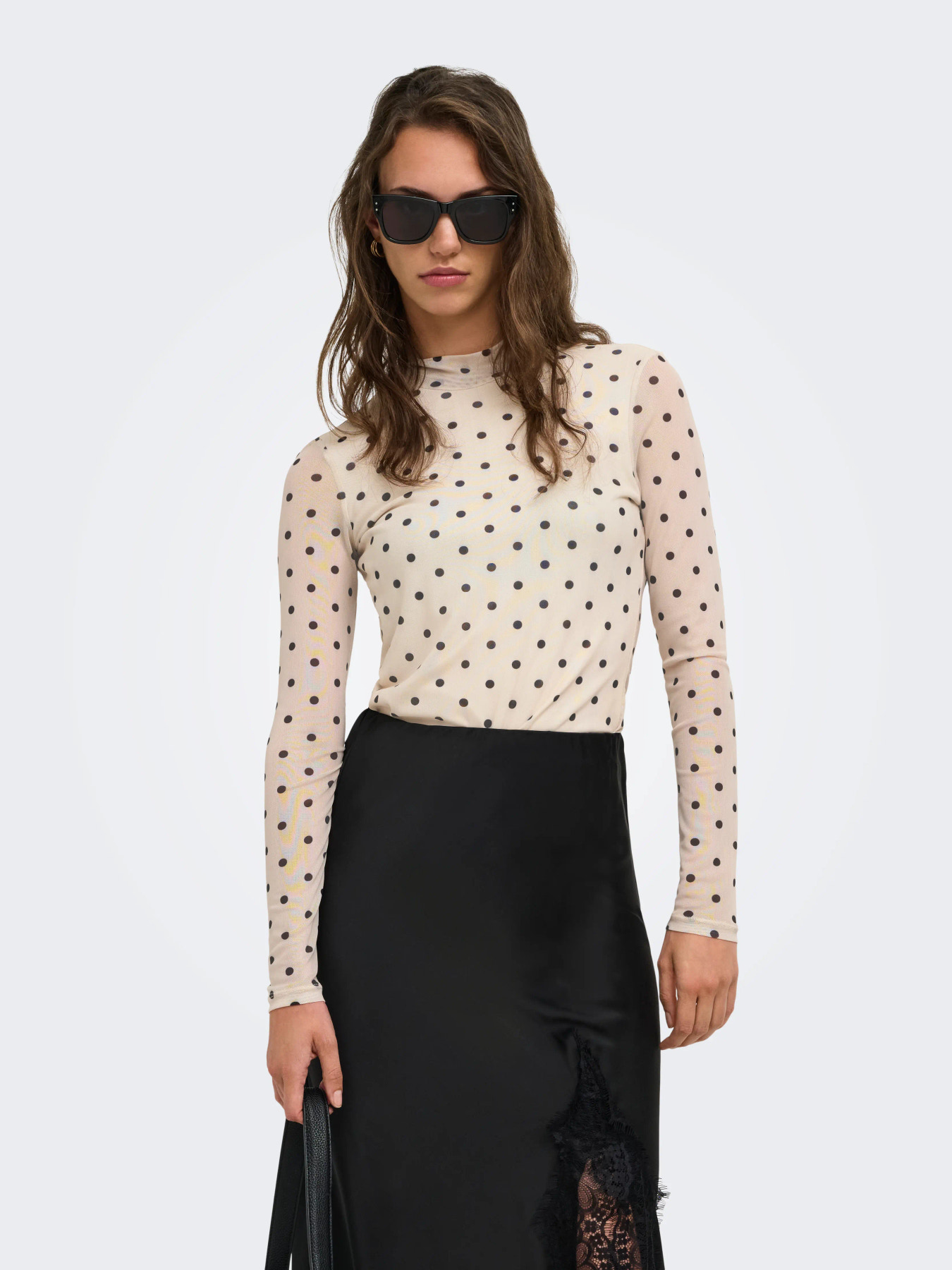 ONLY ERICA MESH L/S TOP JRS NOOS Seedpearl Black dot - Billede 7