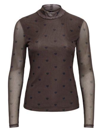 ONLY ERICA MESH L/S TOP JRS NOOS Coffee Bean Black heart