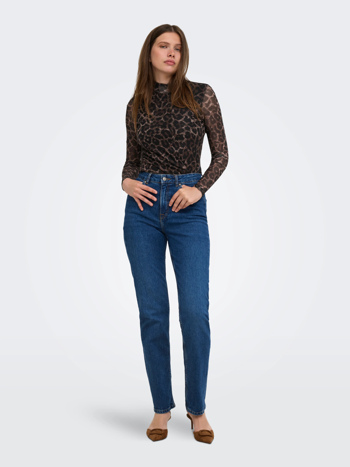 ONLY ERICA MESH L/S TOP JRS NOOS Raw Umber Black leo vibe - Billede 6