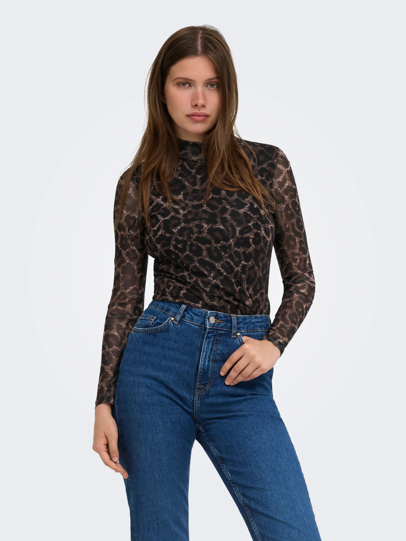 ONLY ERICA MESH L/S TOP JRS NOOS Raw Umber Black leo vibe - Billede 7