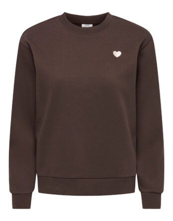 JDY PARIS L/S EMB SWEAT JRS NOOS Coffee Bean PARIS TNT EMB/SMALL HEART SANDSHELL
