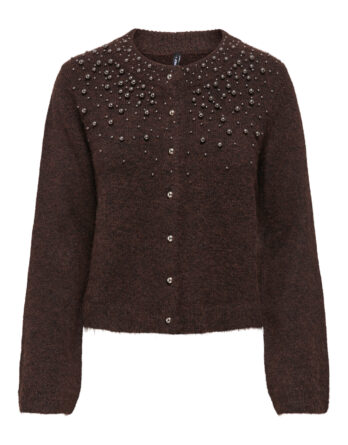 ONLY MIGGIE LS O-NECK PEARL CARDI KNT NOOS Coffee Bean Melange/Silver Metal Pearl
