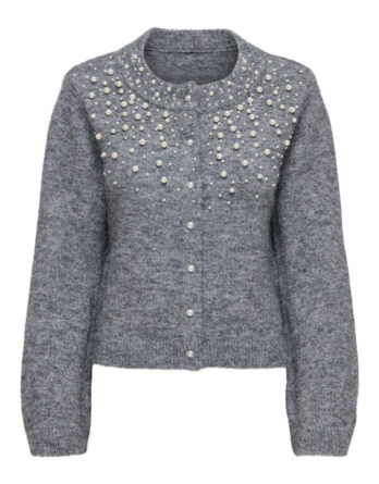 ONLY MIGGIE LS O-NECK PEARL CARDI KNT NOOS Medium Grey Melange FMOP