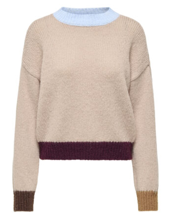 ONLY LOLINA LS CONTRAST HIGHNECK CC KNT Cashmere Blue Contrast/Humus/Coffee B/Fig/Breen