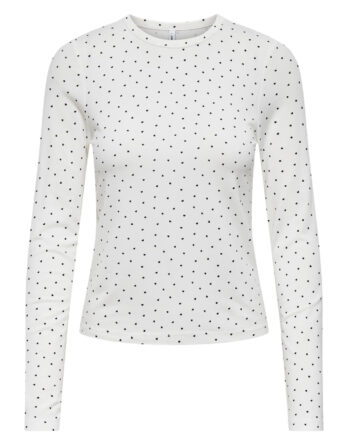 ONLY NINA L/S AOP TOP JRS Cloud Dancer Black hearts