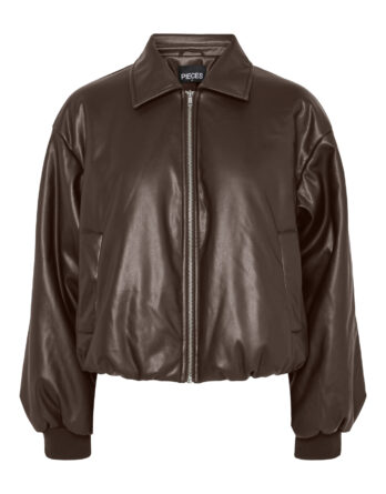 PIECES LARA PADDED COATED BOMBER JACKET WB BC Hot Fudge