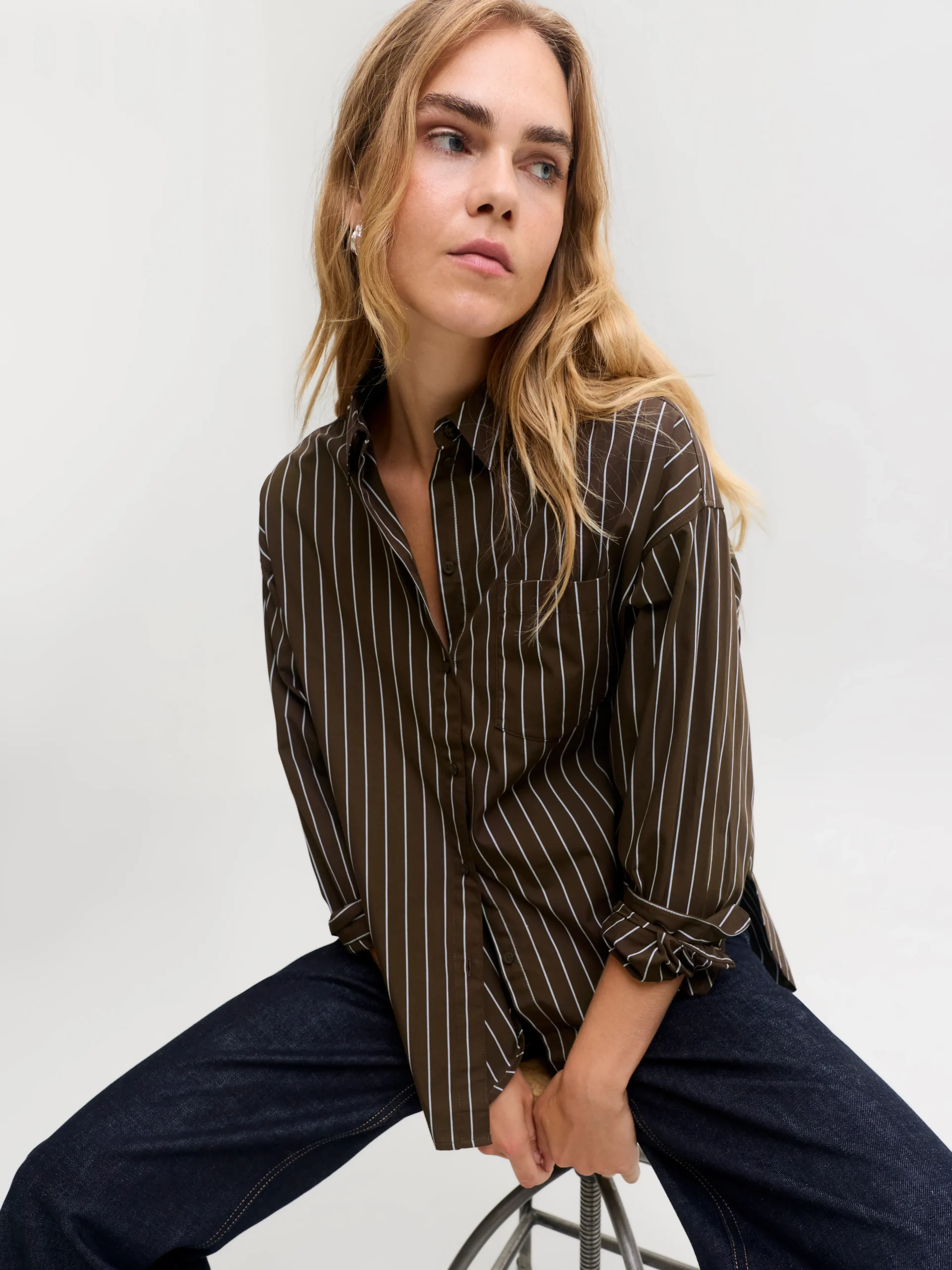 JJXX JAMIE LS RELAXED POPLIN SHIRT WVN NOOS Demitasse THIN WHITE - Billede 7
