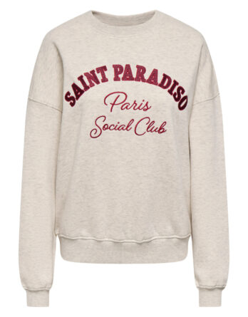 JDY MESA LIFE L/S O-NK EMB SWEAT JRS NOOS Oatmeal MELANGE/WIND WINE+TIB RED SAINT EMB