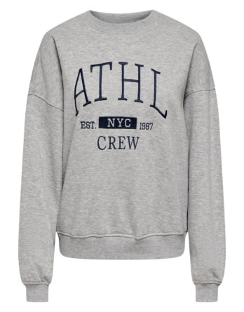 JDY MESA LIFE L/S O-NK EMB SWEAT JRS NOOS Light Grey Melange NAVY BLAZER ATHL EMB