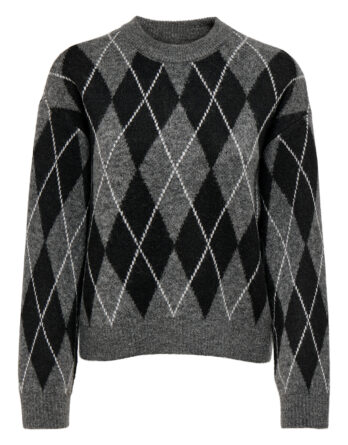 JDY BIANKA L/S ARGYLE PULLOVER KNT NOOS GRÅ