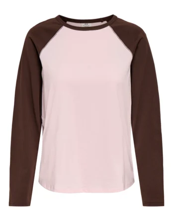 JDY JEANETT L/S RAGLAN CONTRAST TOP JRS Chalk Pink COFFEE BEAN CONTRAST