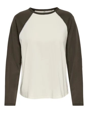 JDY JEANETT L/S RAGLAN CONTRAST TOP JRS Antique White BLACK OLIVE CONTRAST